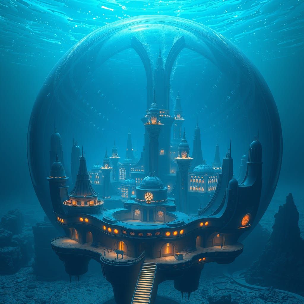 Aqualis: Bioluminescent City Beneath Sapphire Ocean