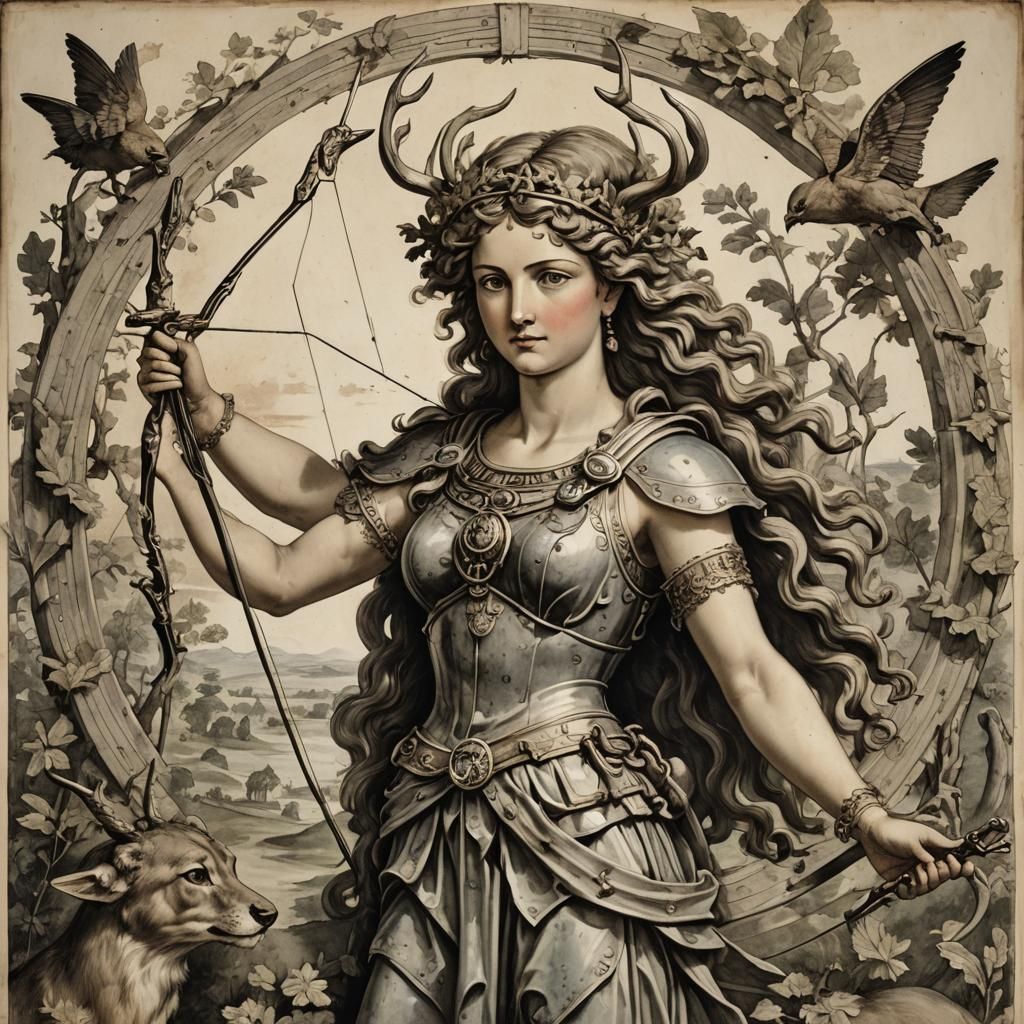 Artemis, Goddess of the Hunt, in Detailed Matte Painting