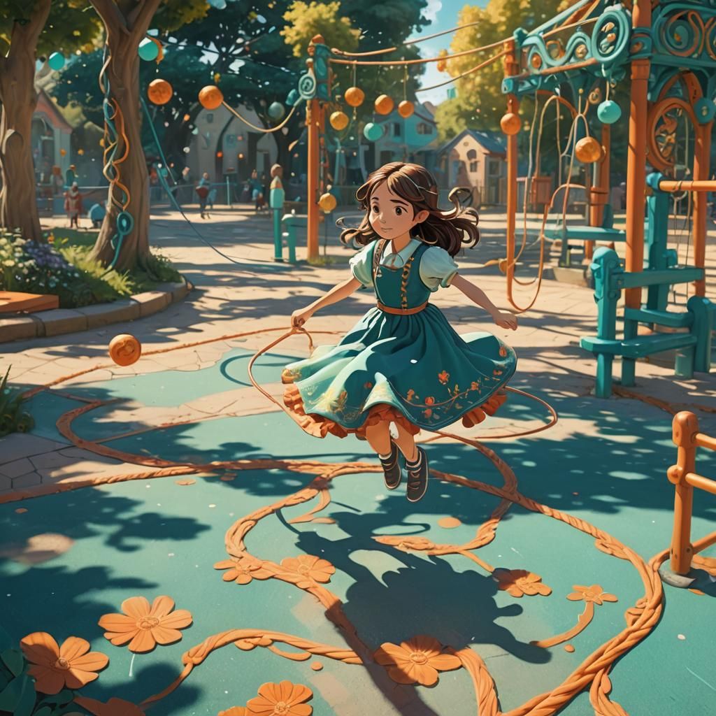 Whimsical Playground Scene in Fantasy Illustration Style
