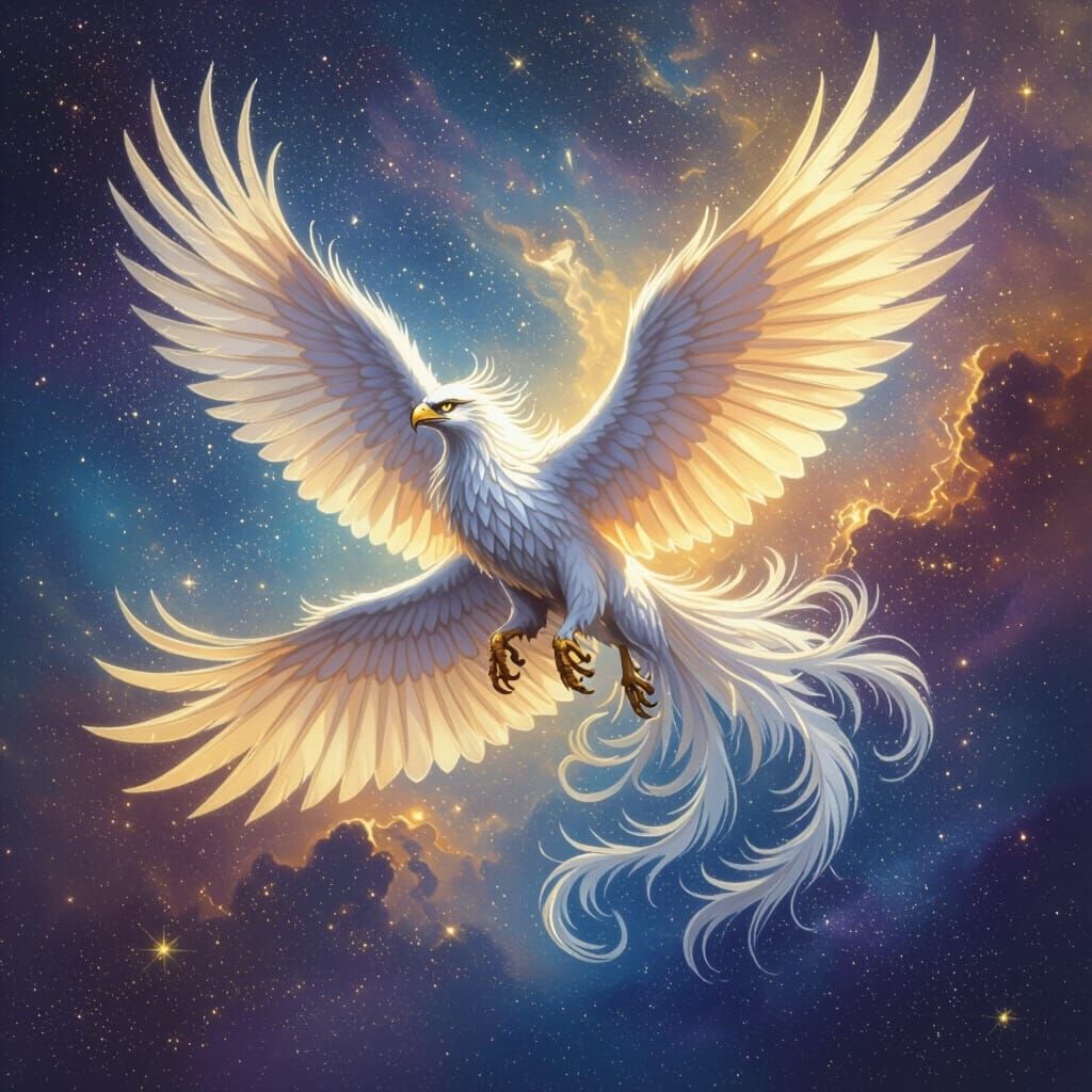 Griffin Soaring Through Nebula in Airbrush Fantasy Style