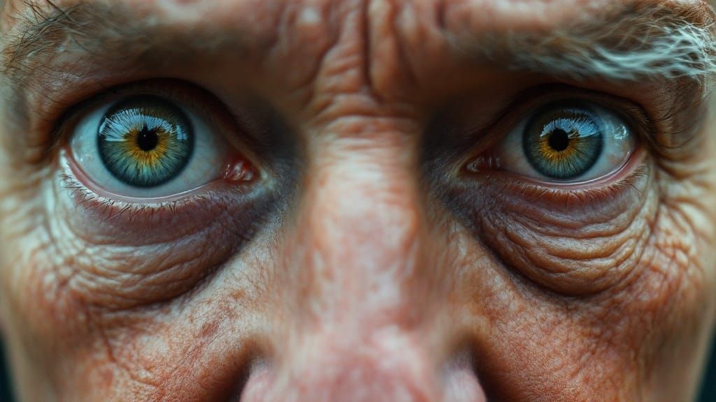 Hyperrealistic Close-Up: Contrasting Eyes Reflecting Conflic...