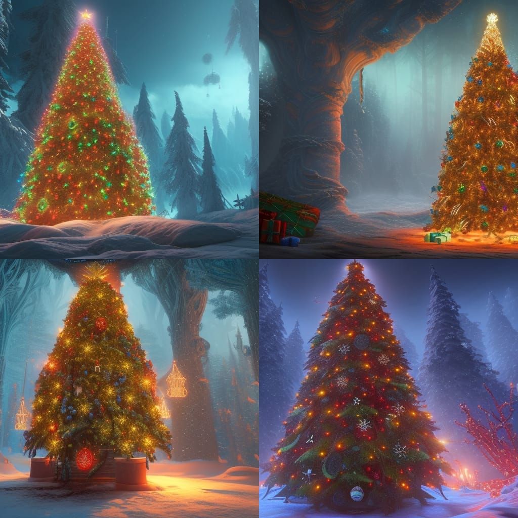 Detailed Christmas Tree Matte Painting in Deep Color