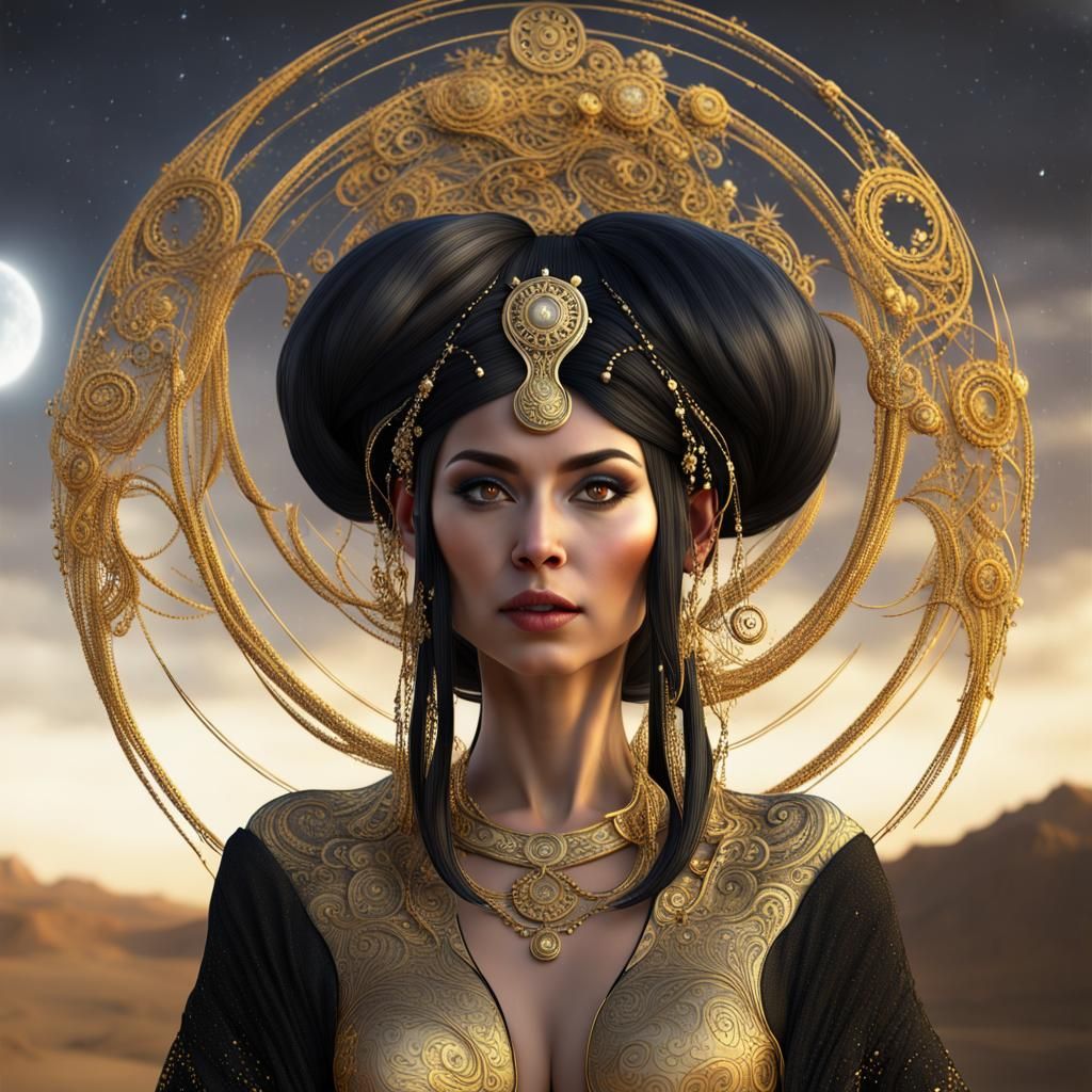 Celestial Spanish Woman in Gold, Fantasy Art