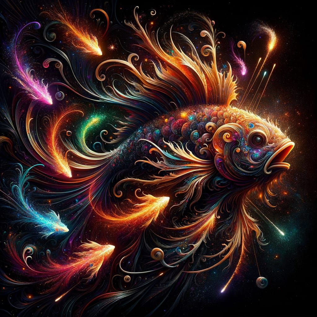 Vibrant Zodiac Fish in Neon Fantasy