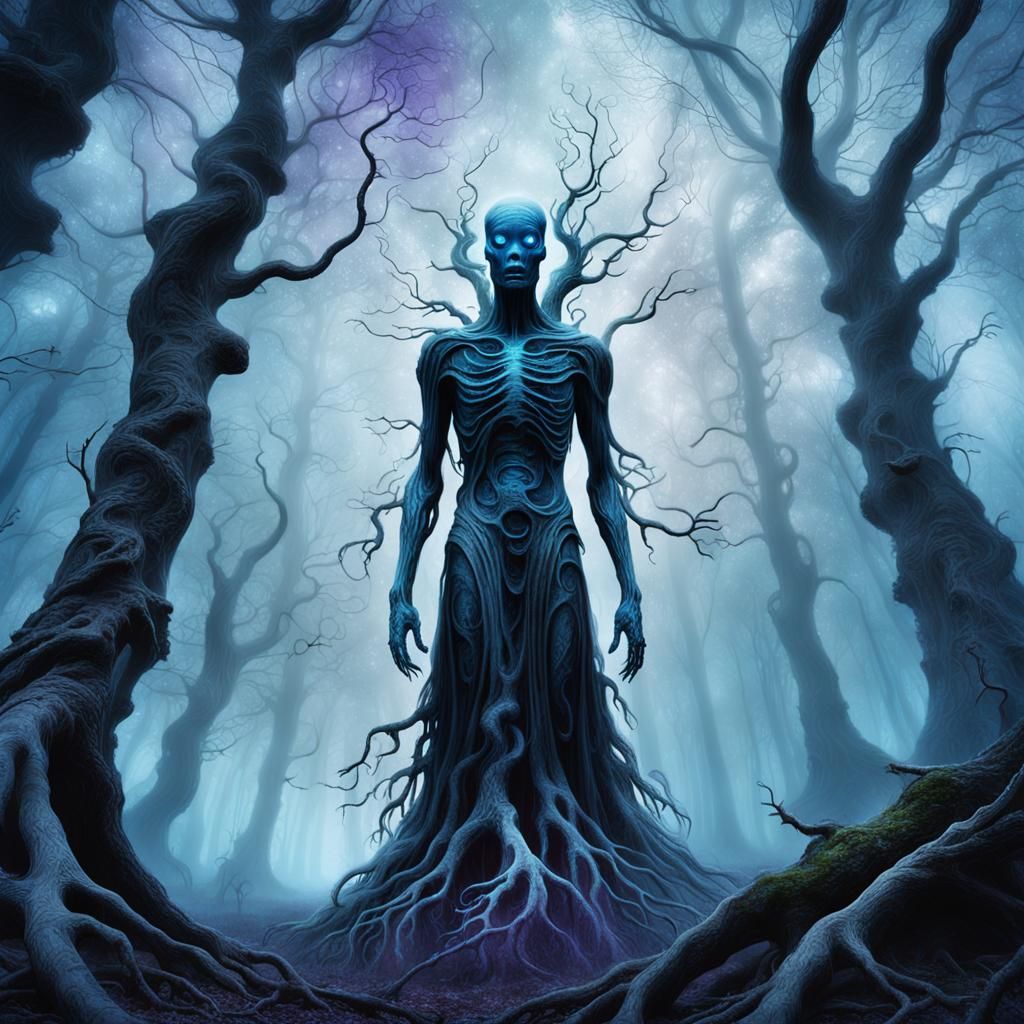 Ghostly Figure in Misty Forest, Fantasy Concept Art