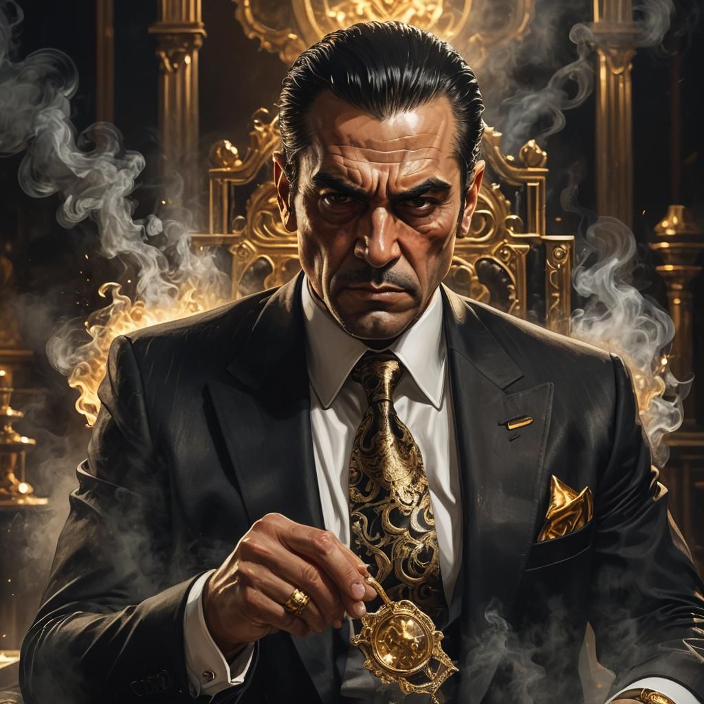 Intimidating Mafia Boss Portrait in Dark Fantasy Style