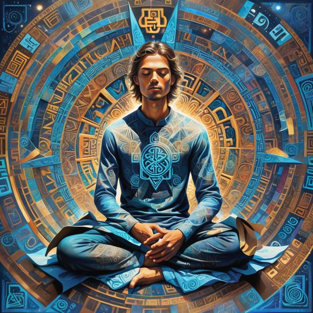 Luminous Meditative Figure in Kaleidoscopic Dreamscape