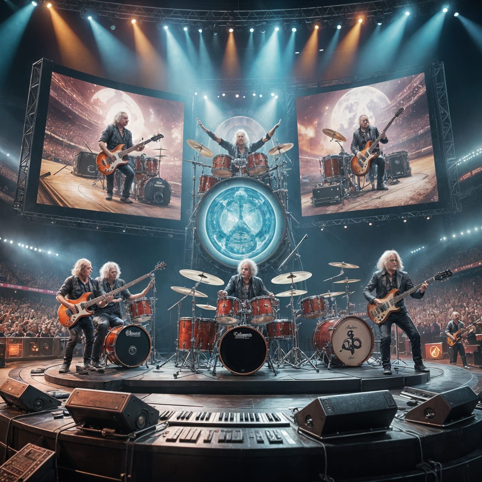 Elderly Rock Band on Stage in Detailed Matte Painting