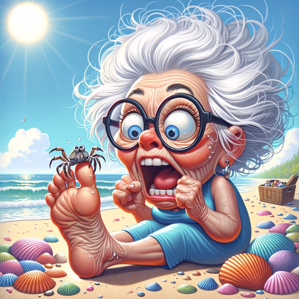 Comical Beach Encounter in a Whimsical Digital Illustration