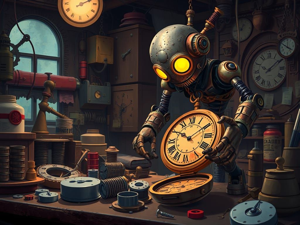 Gothic Automaton Repairs Timeless Pocket Watch in Vibrant, C...