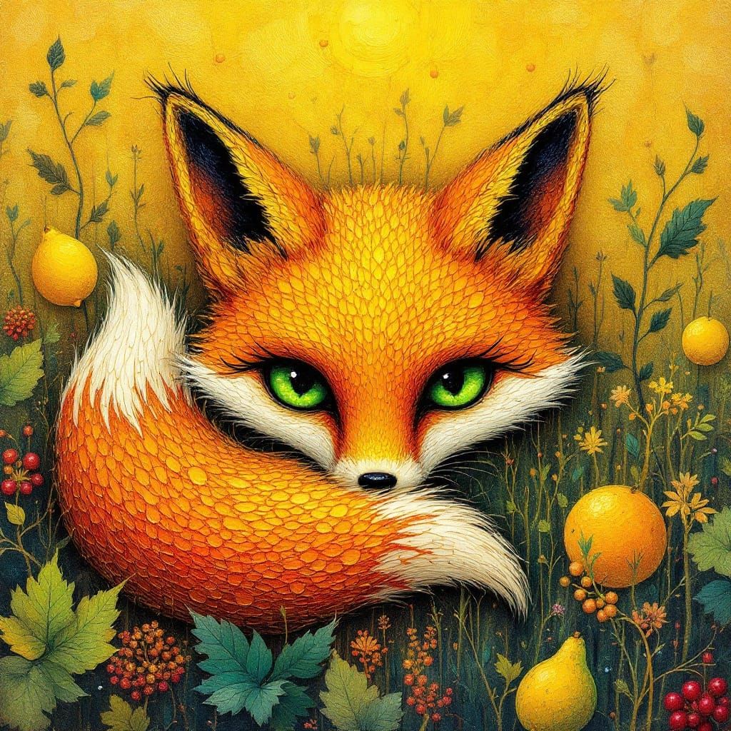 Vibrant Fox in a Garden of Vegetables