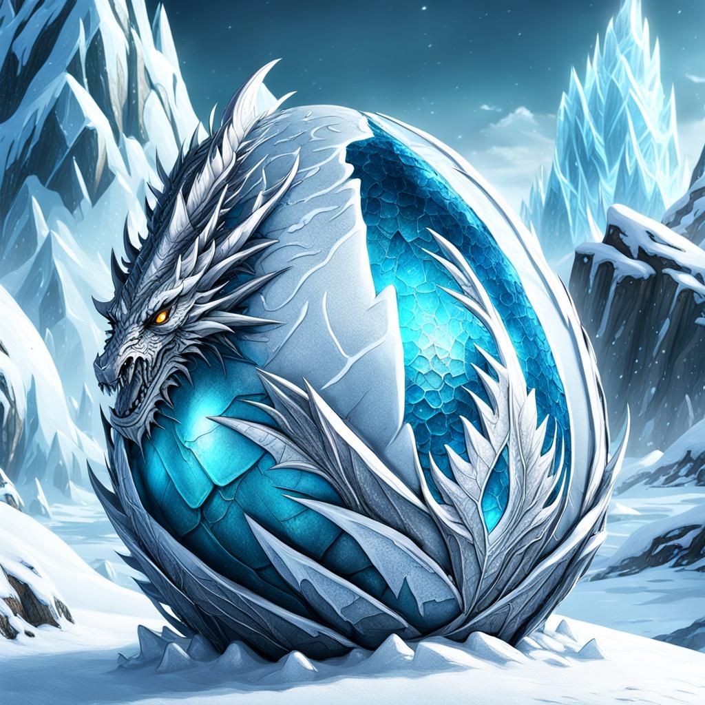 Icy Dragon Egg in Frozen Landscape
