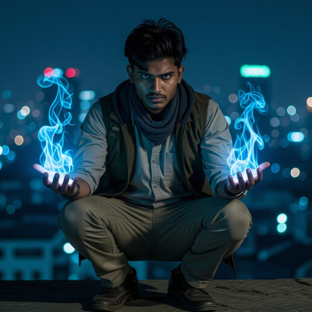 Bangladeshi Vigilante with Fiery Hands in Dhaka City