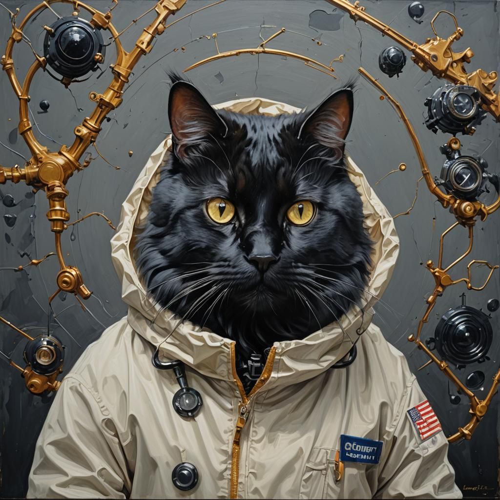 Science Cat in Oil Painting Style