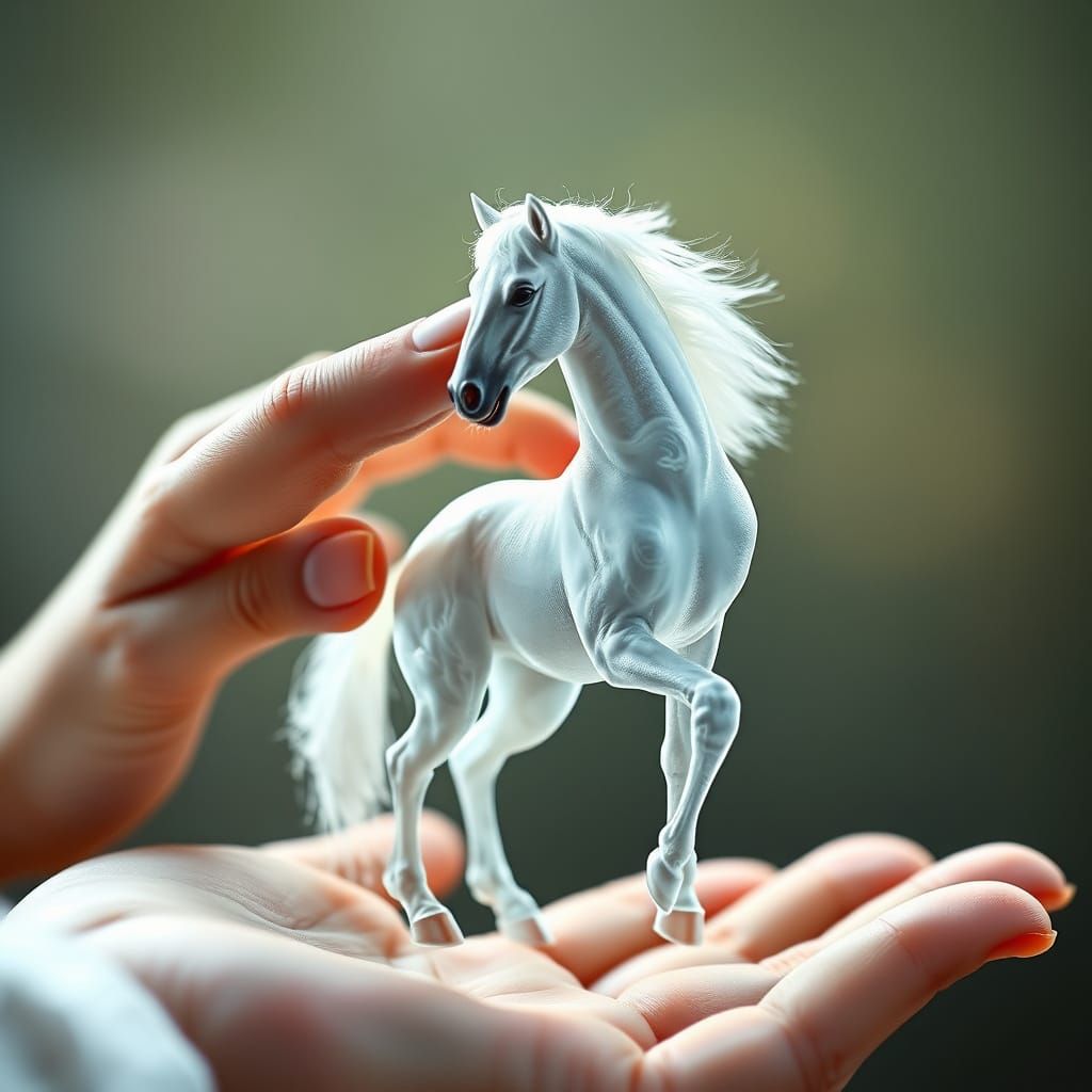 Ethereal Horse in Hand: Double Exposure 3D Art