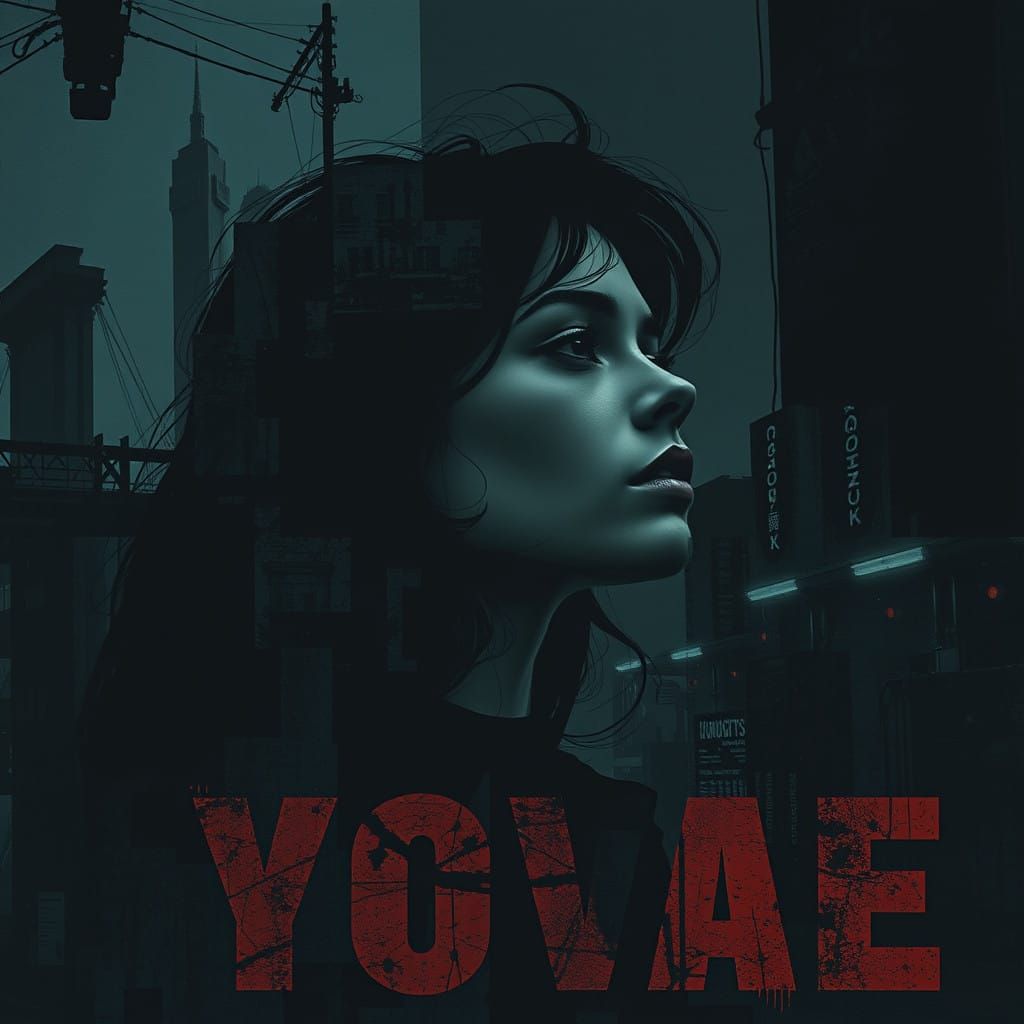 Moody Woman Lost in Dark City Reflections, 80s Post-Punk Sty...