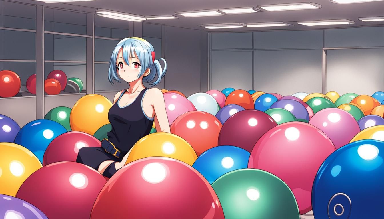 Anime Girl in Exercise Ball Room, Manga Style