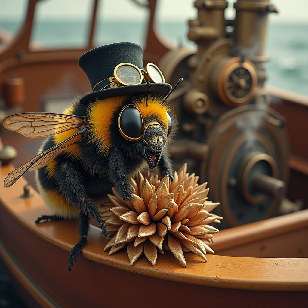 Steampunk Bumble Bee with Brass Accessories