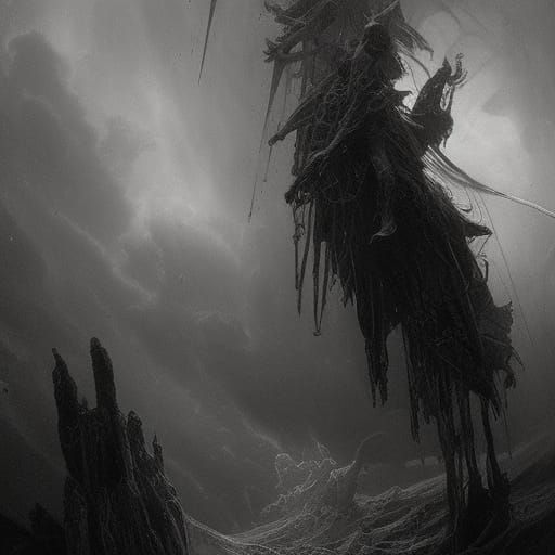 Gothic Horror Scene in Doré Style