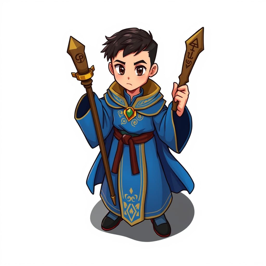 Fantasy Wizard Token in Vibrant Cartoon Style