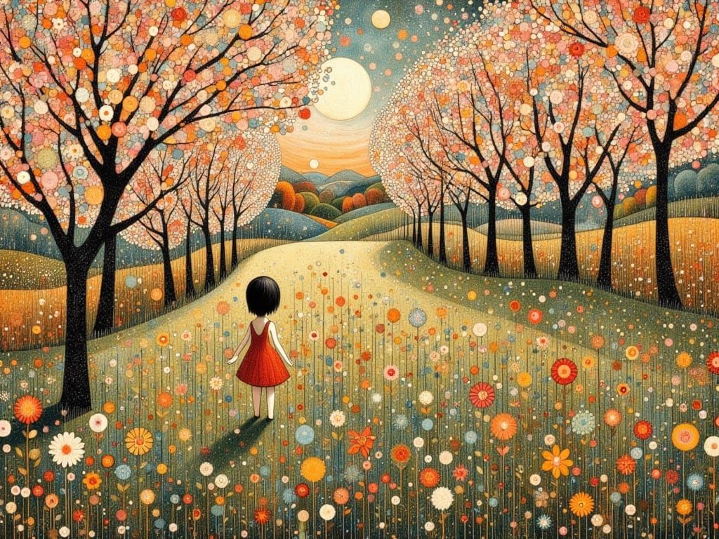 Garden of Golden Apples in Whimsical Evening Light