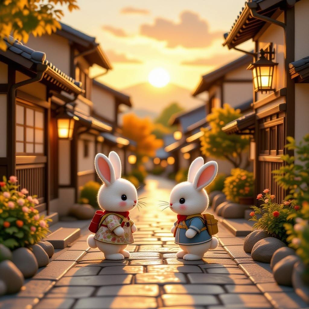 Miffy Rabbit in Japanese Village at Golden Hour