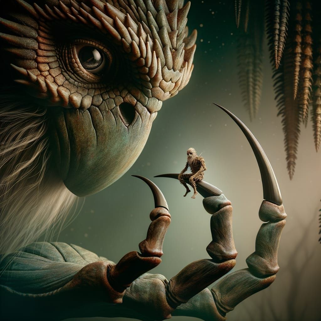 Enigmatic Creature Studies Straw Man with Intense Curiosity