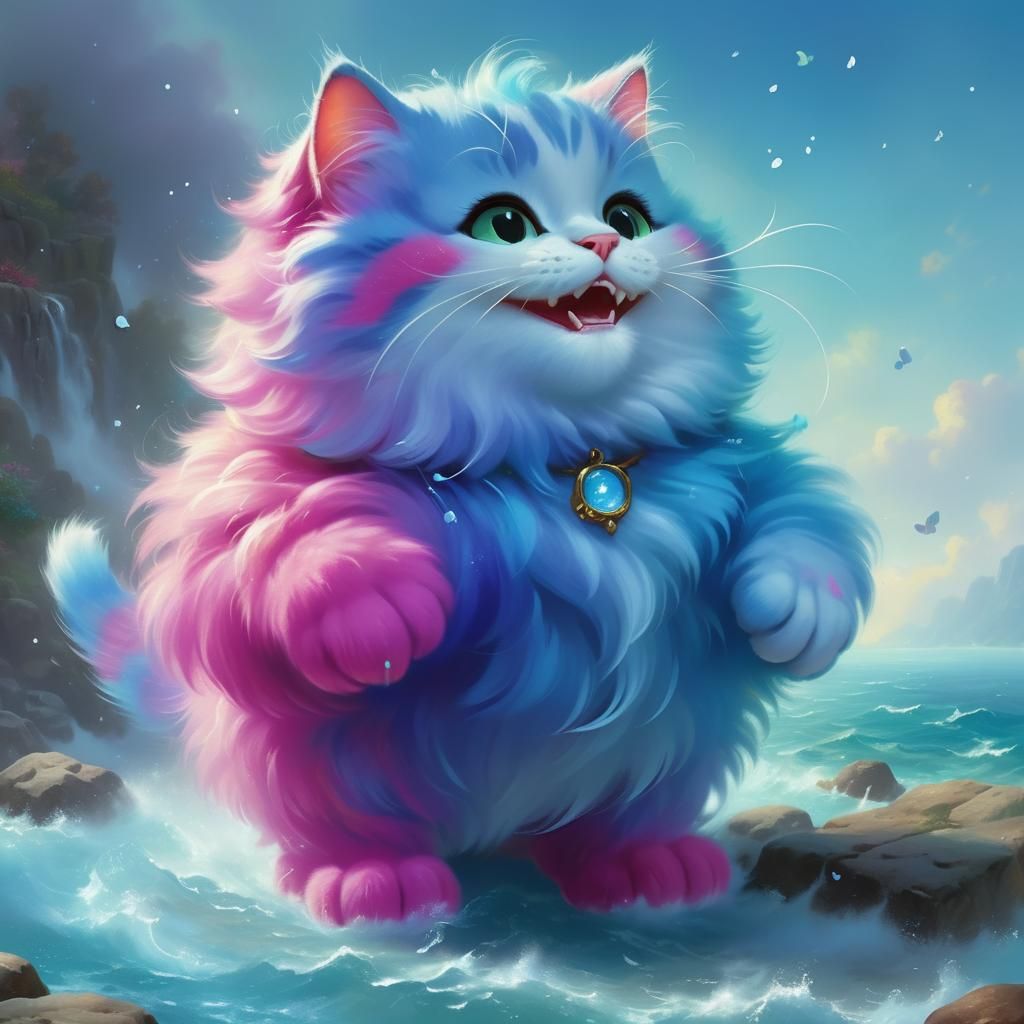 Ethereal Happy Cat in Fantasy Landscape