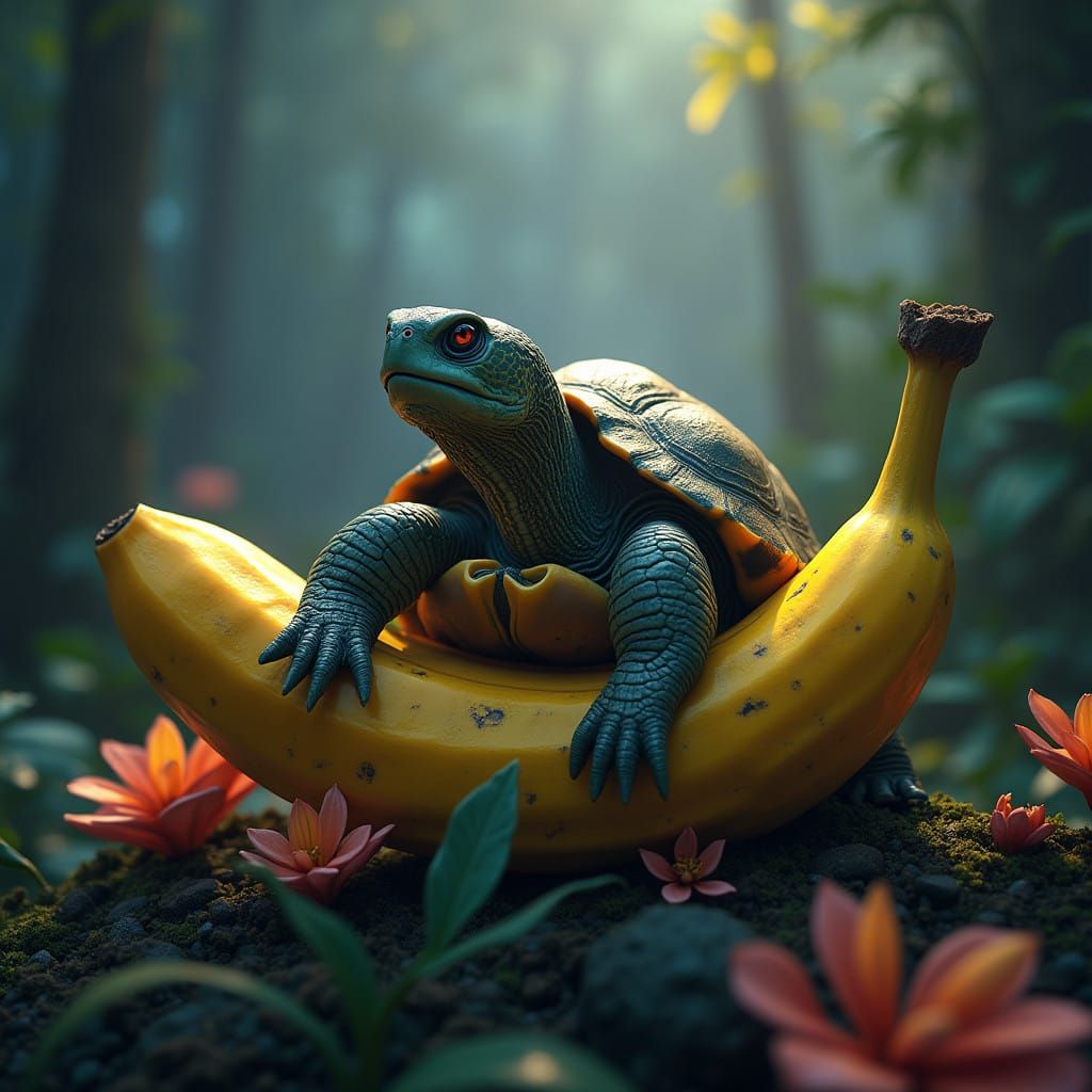 Enchanted Jungle Turtle in a Whimsical Banana Form