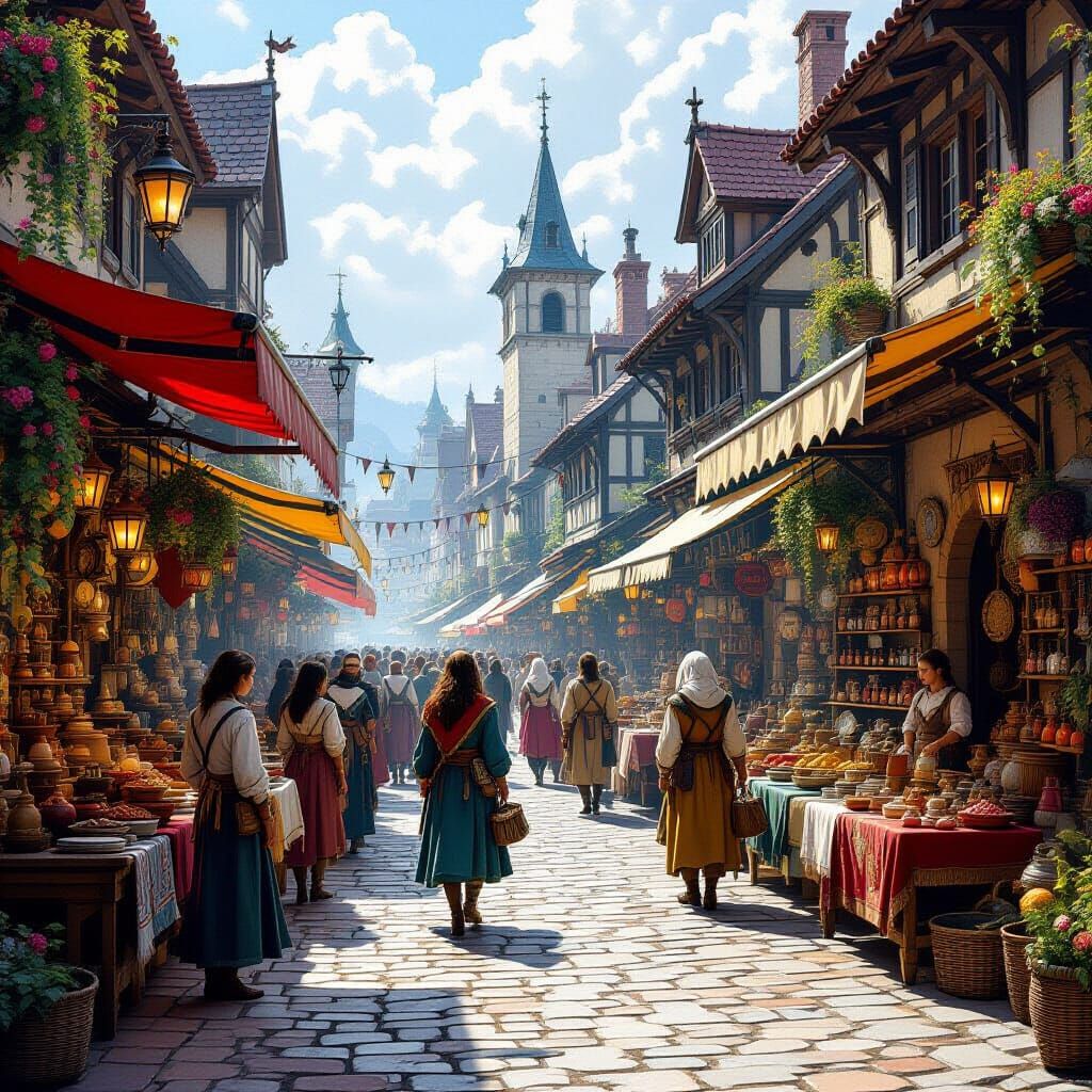 Avalon Market Scene in 17th Century Style