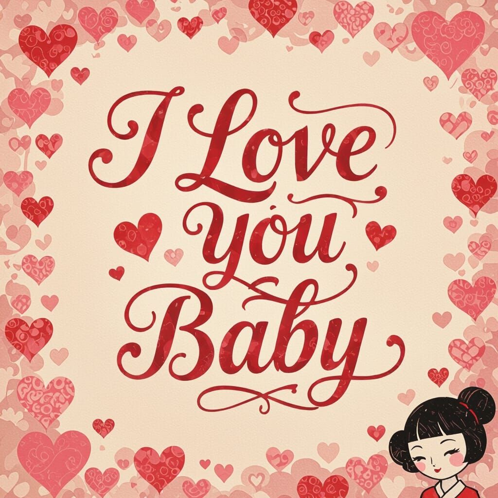 Romantic Calligraphic "I LOVE YOU BABY" with Hearts