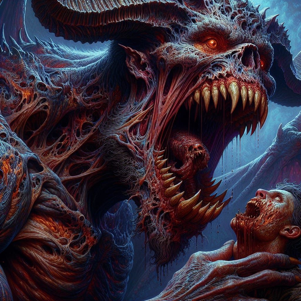 Monstrous Demon with Unhinged Jaw in Hyper-Detail