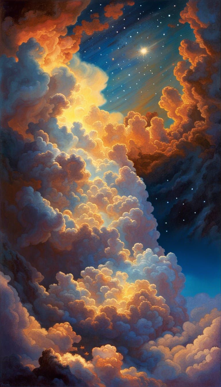 Heavenly Clouds and Night Sky in Golden Age Style