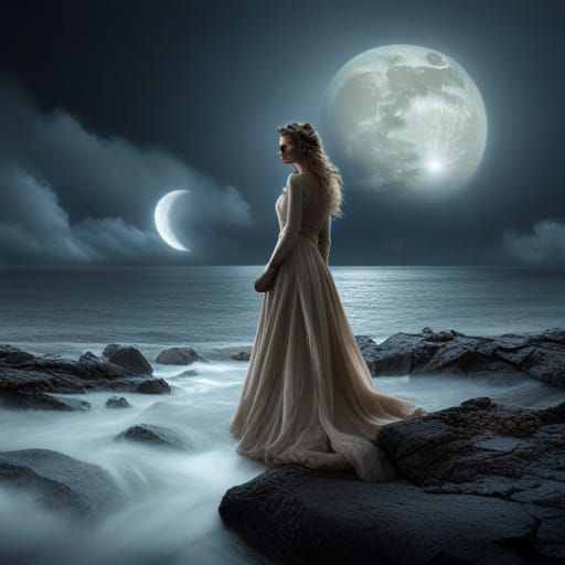 Ethereal Moon Goddess in Matte Painting Style