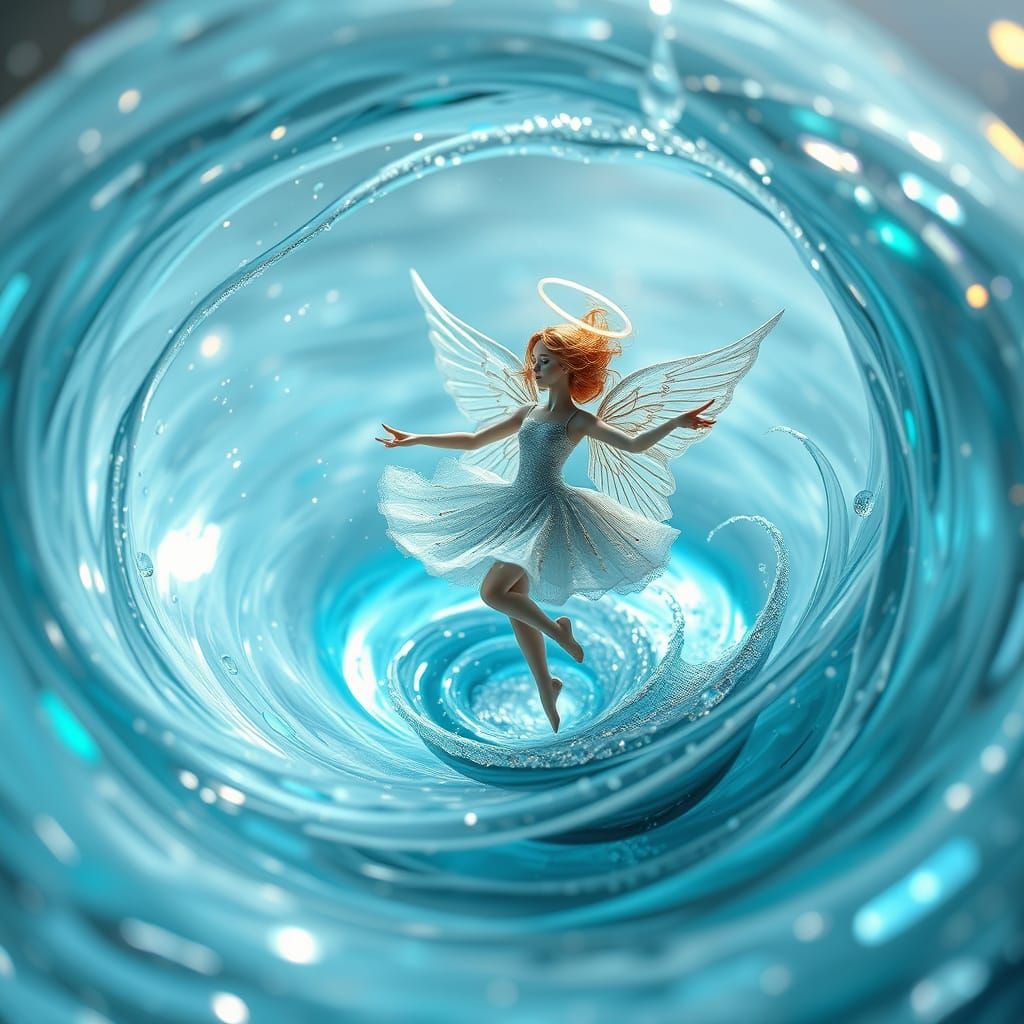Ethereal Angel Dances in Shimmering Water Vortex, in a Dream...