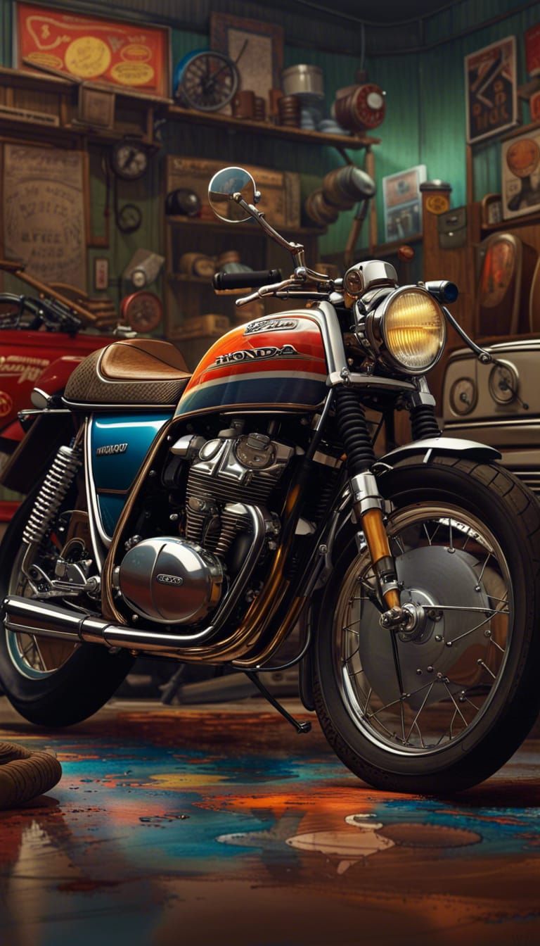 1969 Honda CB750 in Front of Vintage Motorcycle Shop