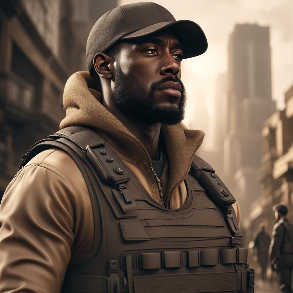 Detailed Digital Painting: Black Man in Bulletproof Vest