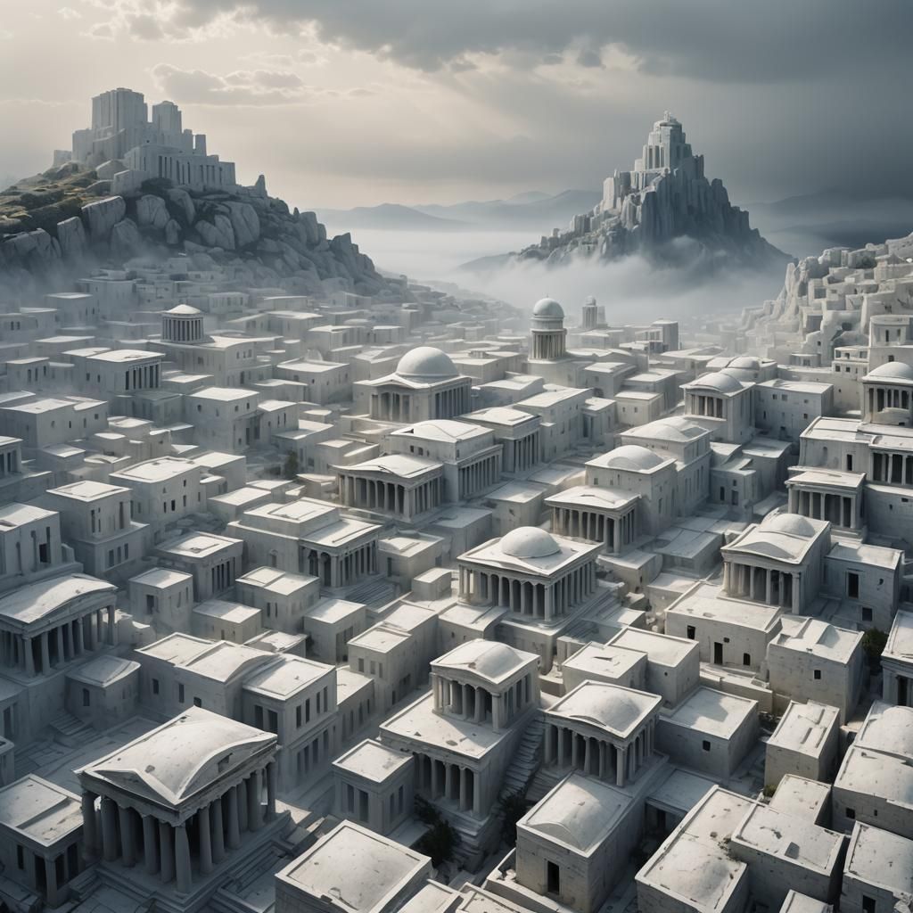 Ethereal White Glass City in Fog