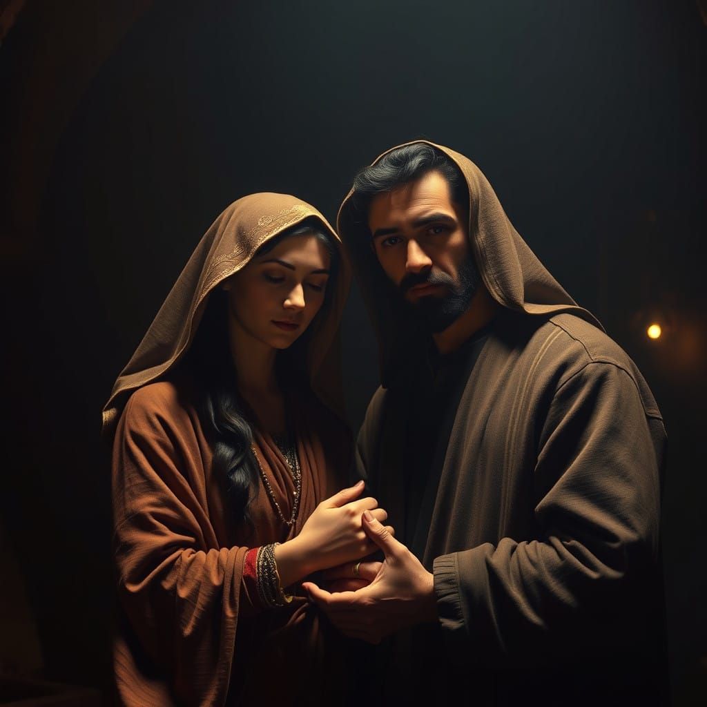 Jesus' Devoted Parents in a Somber, Cinematic Setting