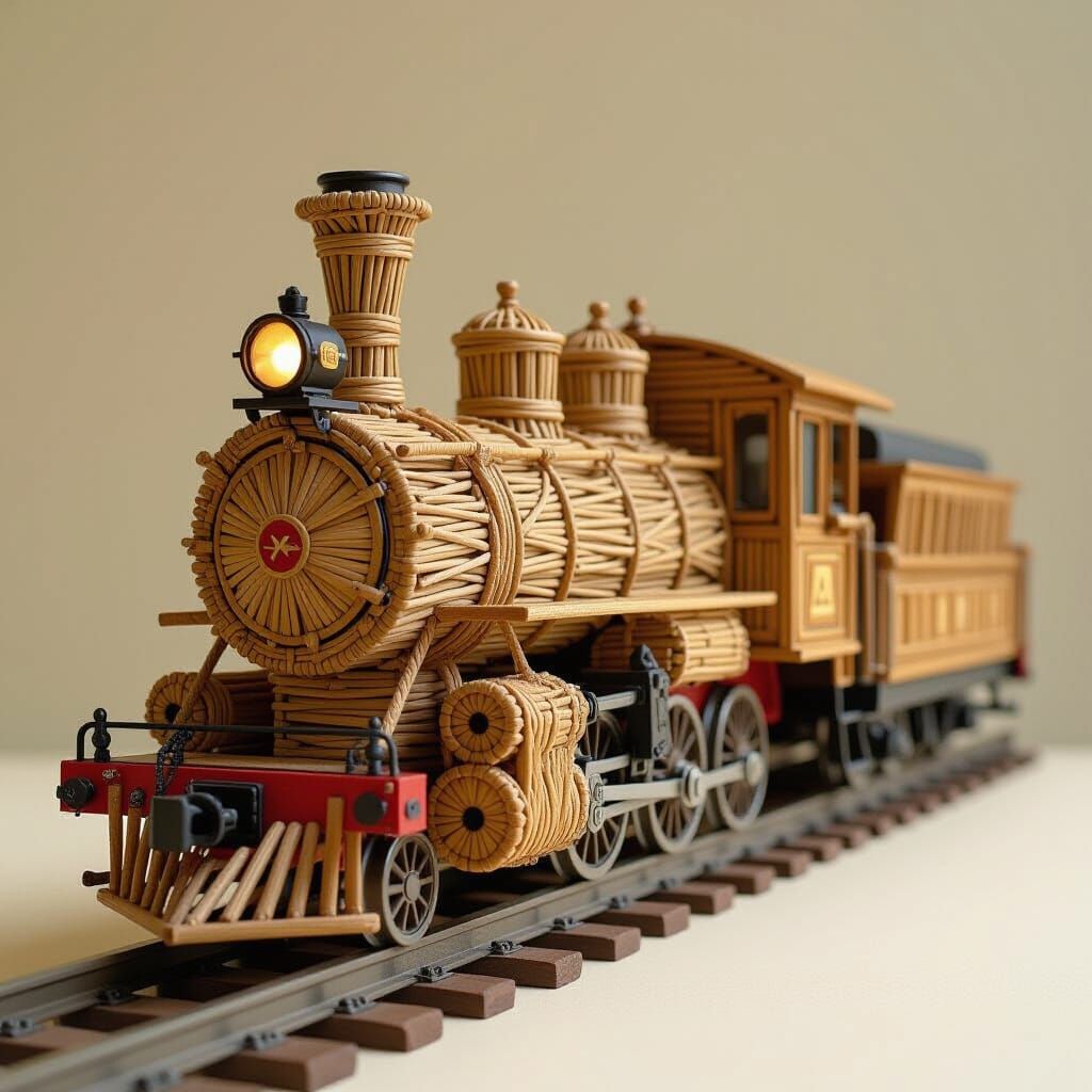 Whimsical Wooden Train in Naturalistic Style