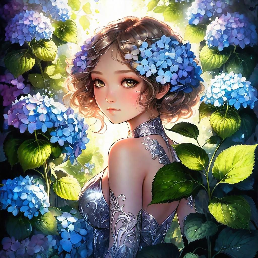 Magical Hydrangea with Hidden Goddess in Graffiti Art