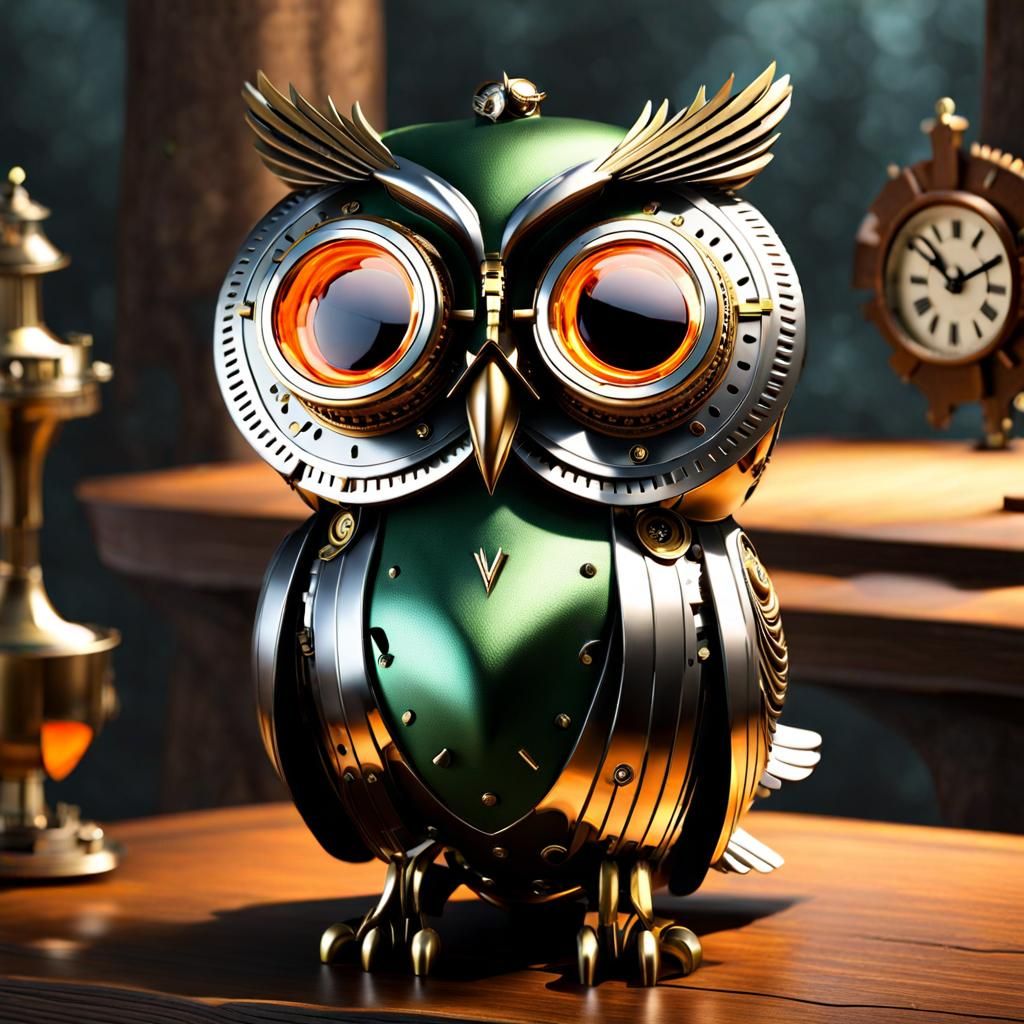 Steampunk Owl Sculpture with Clockwork Details