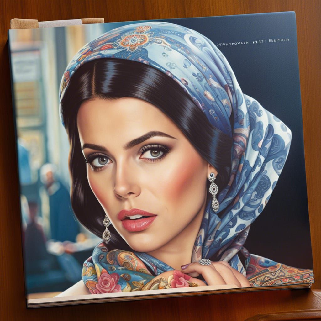 Vinyl Record Cover with Brunette Woman Portrait