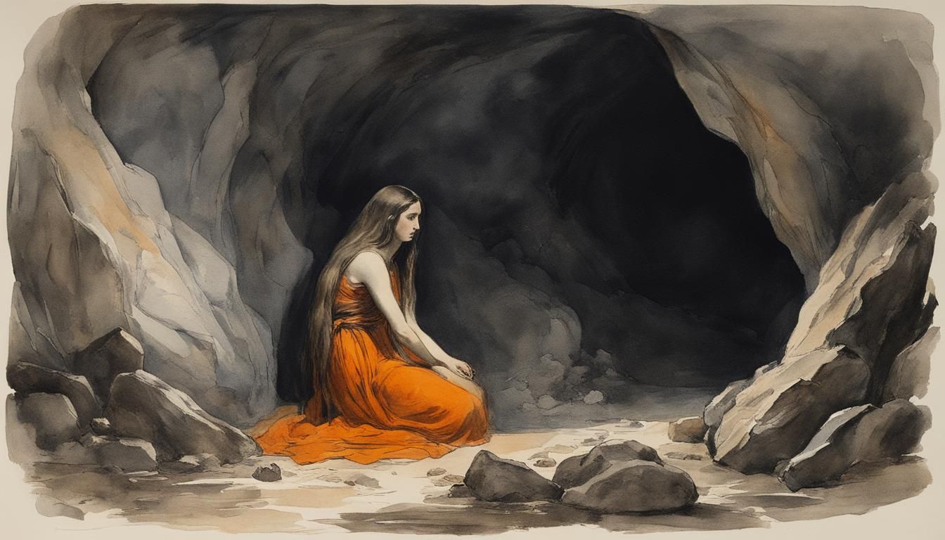 Mary Magdalene in Cave: 1890s Watercolor