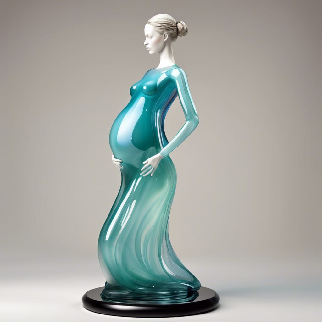 Glass Figurine of Pregnant Woman with Twins