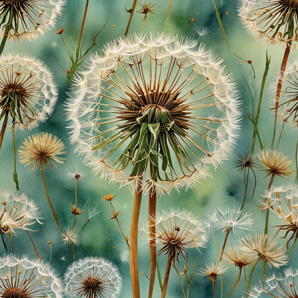 Delicate Dandelion in Watercolor and Ink Style