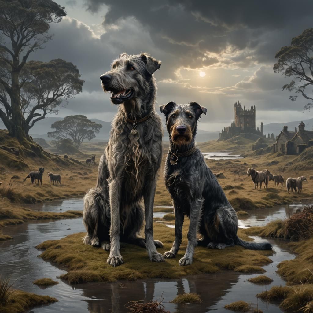 Scottish Wolfhound and Kelpie in Digital Painting