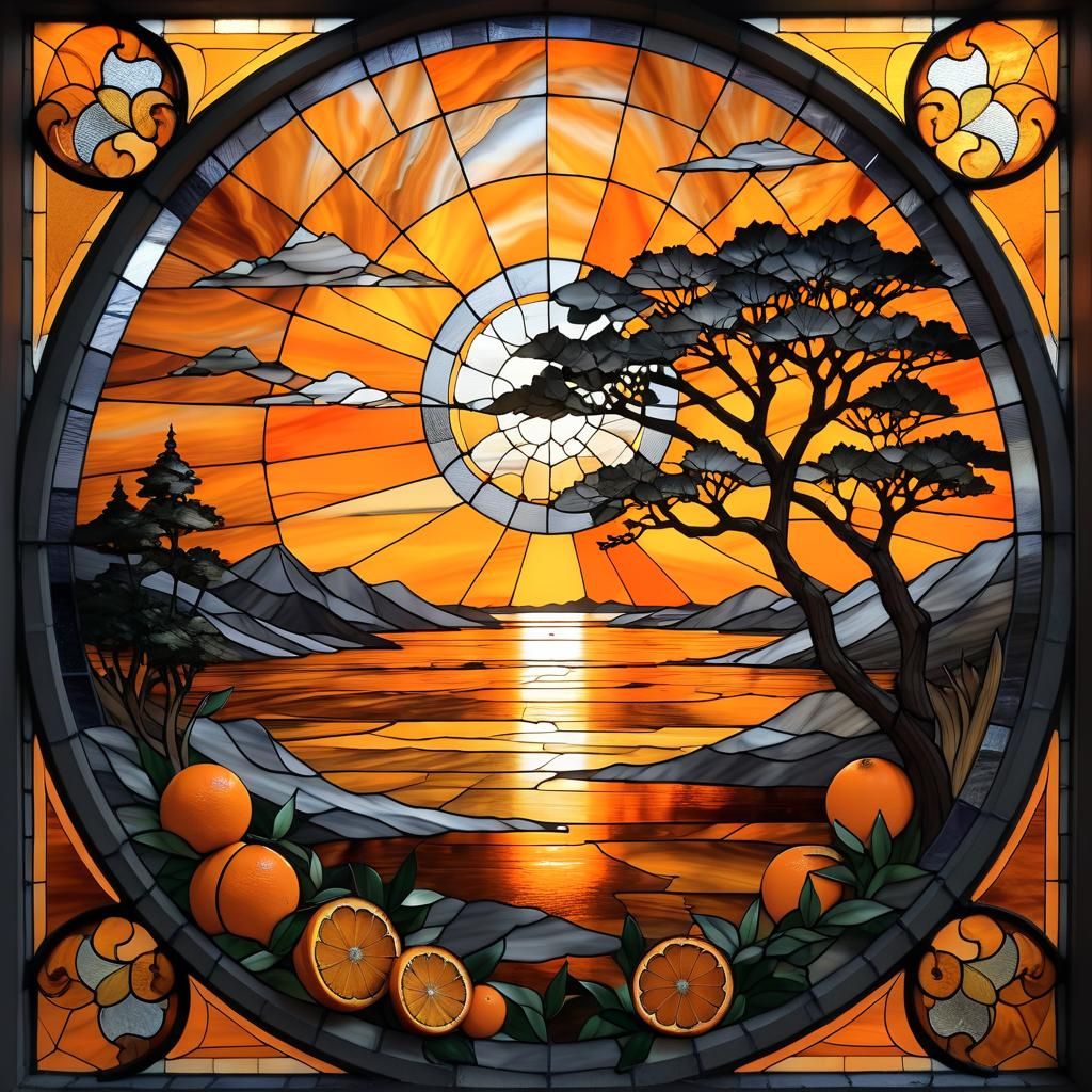 Stained Glass Window of an Orange Sunset