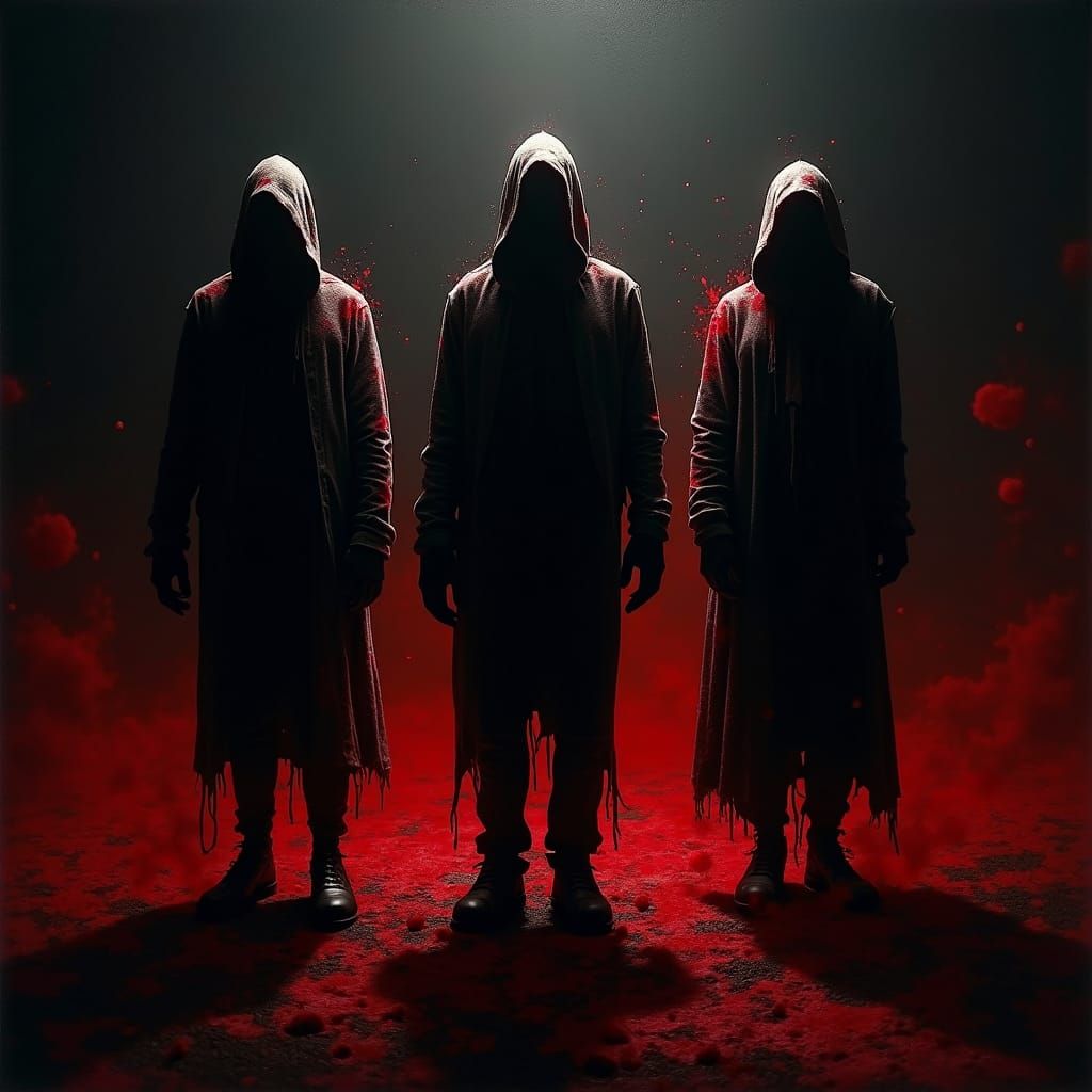 Ominous Figures in Shadow and Crimson Blood