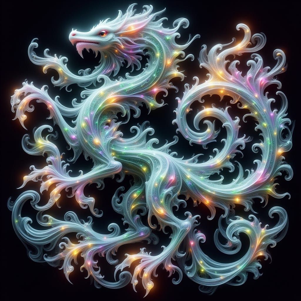 Fractal Dragon in Vibrant, Dreamlike Splendor